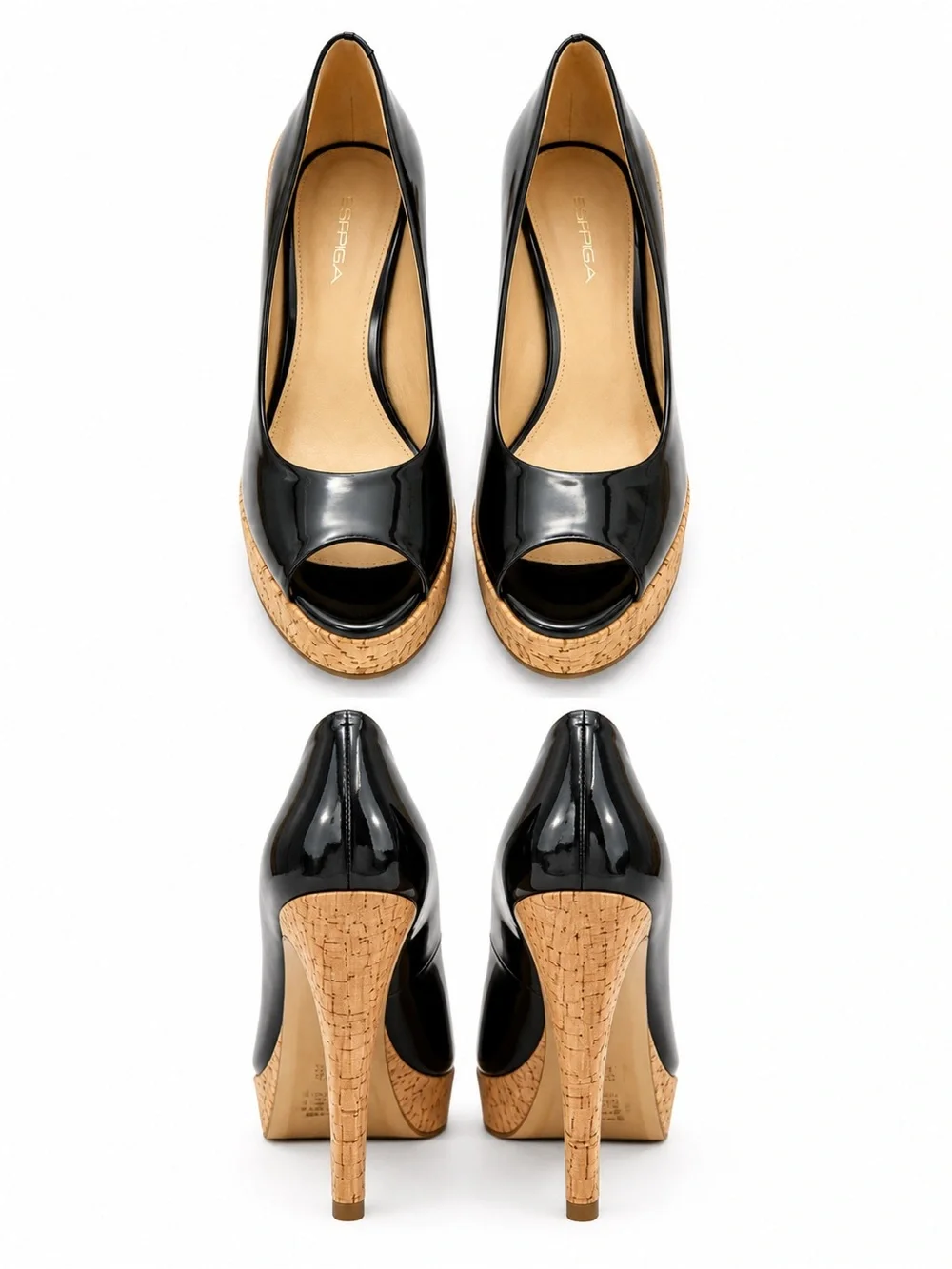 Via Spiga Made in Italy Black  Peep-Toe Platform Heels with Cork Heel size 7.5